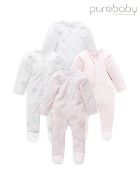 Purebaby Pink Zip 100% Cotton Sleepsuits 4 Pack (168492) | € 84