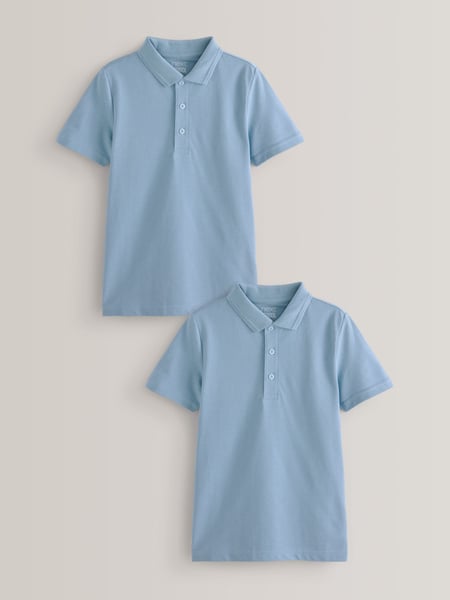 Blue Regular Fit Cotton School Short Sleeve 100% Cotton Polo Shirts 2 Pack (3-16yrs) (171309) | € 9 - € 17