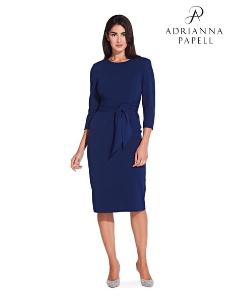Adrianna Papell Blue Knit Crepe Tie Waist Sheath Dress (171465) | € 201