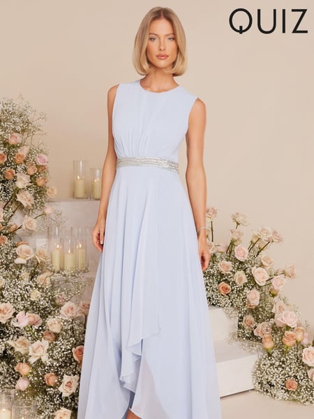 Quiz Light Blue Chiffon Maxi Bridesmaid Dress with Sequin Belt (172046) | € 25