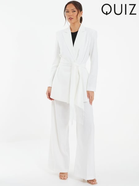 Quiz White Woven Tailored Blazer with White Fringe Tie Belt (172161) | € 18