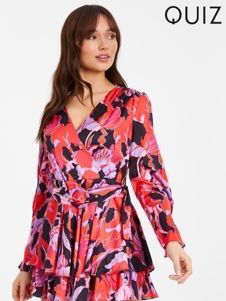 Quiz Pink Floral Satin Wrap Playsuit (172239) | € 12