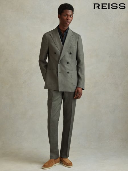 Reiss Dark Sage Halgas Linen Double Breasted Blazer (172654) | € 512