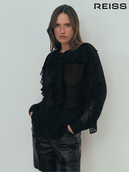 Reiss Black Kiani Atelier Silk Ruffle Blouse (173042) | € 538