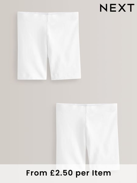 White Regular Length 2 Pack Cotton Rich Stretch Cycle Shorts (3-16yrs) (173051) | € 7 - € 14