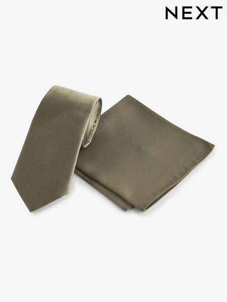 Olive Green Satin Tie And Pocket Square Set (173543) | € 12