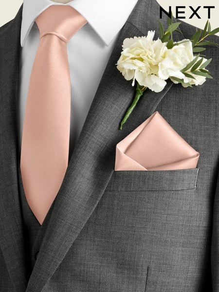 Peach Pink Silk Tie And Pocket Square Set (173566) | € 23