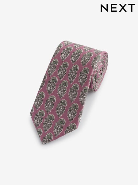 Damson Pink Block Print Linen Design Tie (173637) | € 6
