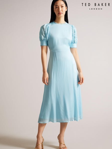 Ted Baker Sky Blue Azilea Puff Sleeve Midi Tea Dress (175385) | € 128