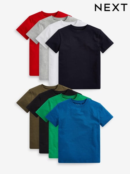 Red/Black/Grey/White/Blue/Green Short Sleeve T-Shirts 8 Pack (3-16yrs) (175690) | € 40 - € 48