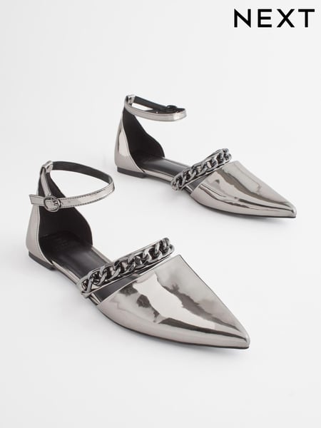 Pewter Silver Forever Comfort® Point Toe Chain Trim Flats (176121) | € 12