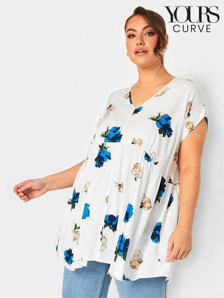 Yours Curve Blue Ruched V-Neck Blouse (178257) | € 39