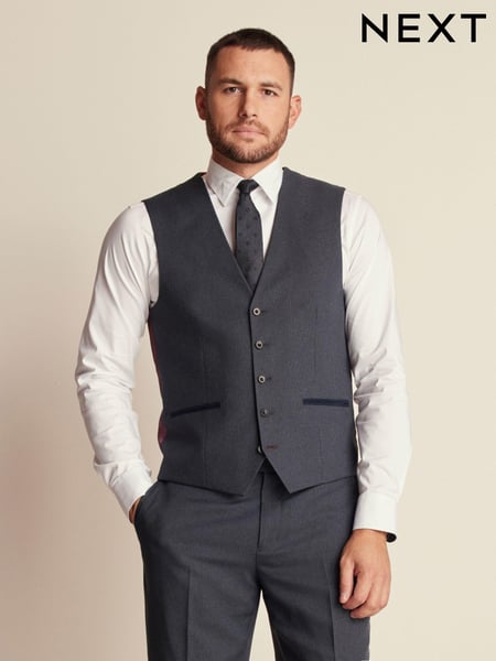 Navy Blue Regular Fit Trimmed Textured Suit Waistcoat (180126) | € 13
