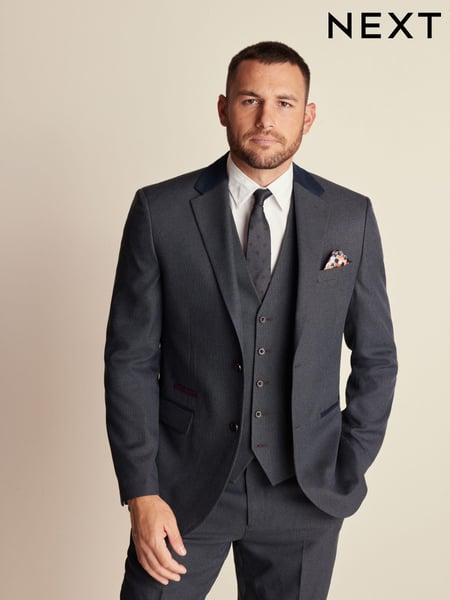 Navy Blue Regular Fit Trimmed Textured Suit Jacket (180936) | € 25