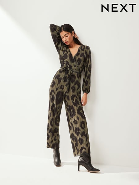 Khaki Green Long Sleeve Plisse Jumpsuit (182148) | € 13