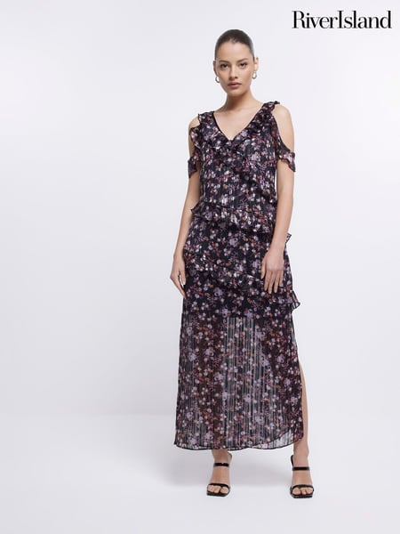 River Island Black Midi Ruffle Dress (183100) | € 17