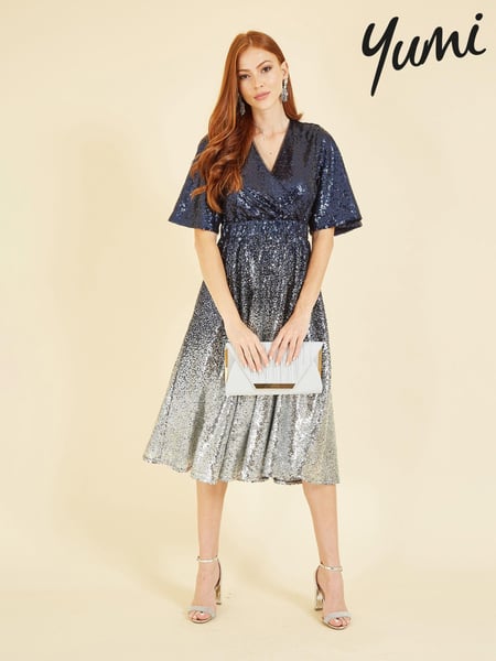 Yumi Blue Ombre Sequin Midi Wrap Dress (188786) | € 117