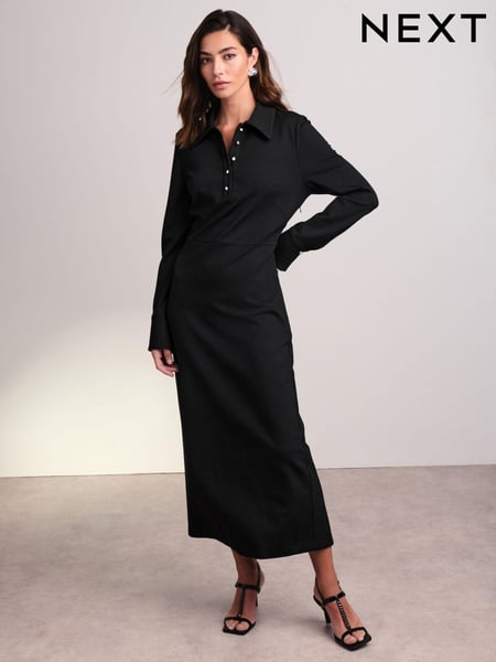 Black Ponte Jersey Long Sleeve Midi Dress (189153) | € 11
