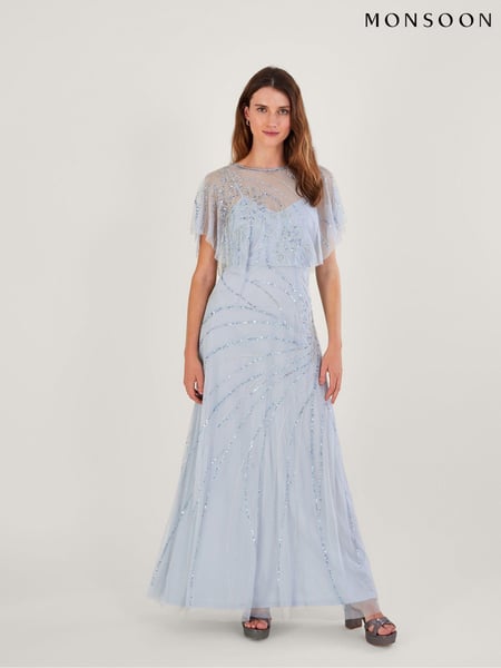Monsoon Grey Sienna Sustainable Embroidered Maxi Dress (189756) | € 136