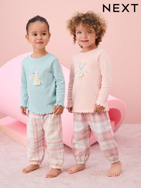 Pink/Blue Mouse Woven Bottoms Pyjamas 2 Pack (9mths-10yrs) (192178) | € 31 - € 44