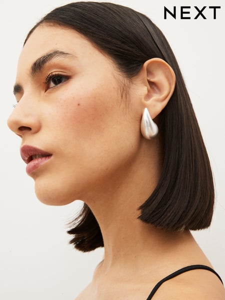 Brushed Silver Tone Teardrop Statement Stud Earrings (192493) | € 15