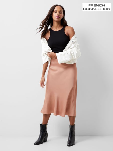 French Connection Brown Satin Ennis Midaxi Slip Skirt (193706) | € 44