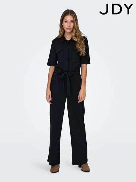 JDY Black Utility Button Up Short Sleeve Jumpsuit (195252) | € 30