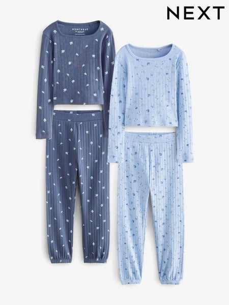 Blue Ditsy Print Pointelle Rib Pyjamas 2 Pack (3-16yrs) (195923) | € 31 - € 41