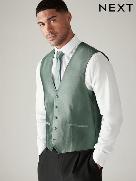 Sage Green Textured Silk Waistcoat (195997) | € 82
