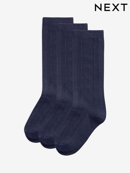 Navy Blue 3 Pack Cotton Rich Pointelle Knee High School Socks (197117) | € 10 - € 11