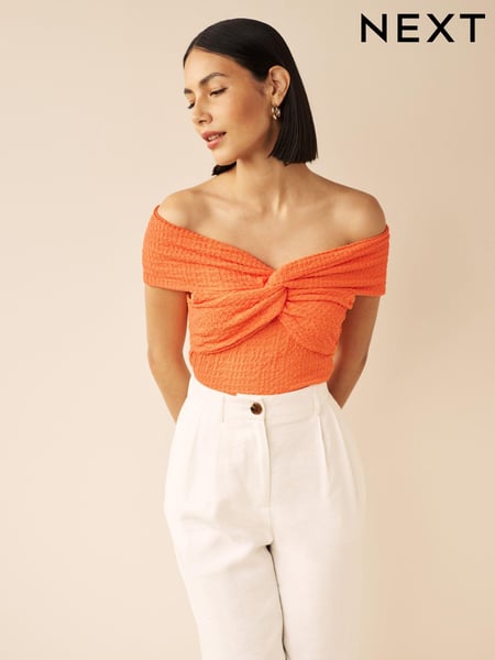 Bright Orange Textured Bardot Twist Front Top (198757) | € 8