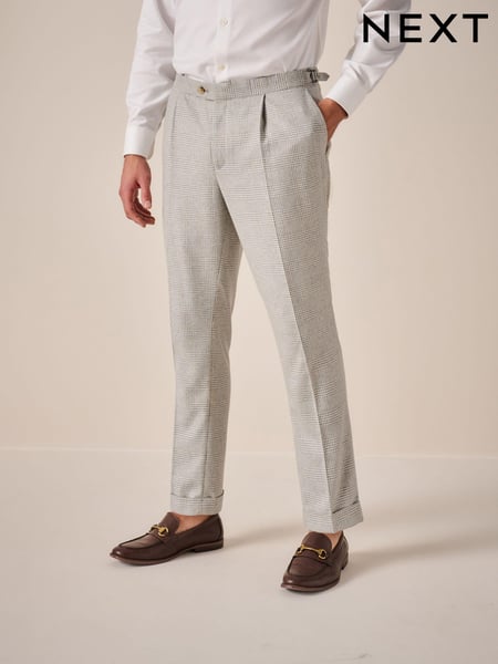 Natural Slim Fit Italian Wool Blend Check Suit Trousers (200886) | € 19