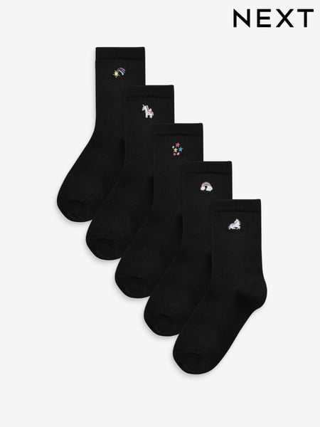 Black 5 Pack Bamboo Rich Unicorn Embroidered Ankle Socks (201169) | € 11 - € 12