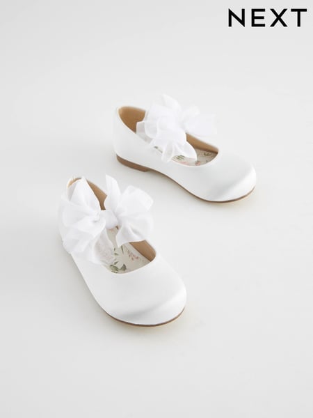 White Standard Fit (F) Mary Jane Bridesmaid Bow Occasion Shoes (203130) | € 19 - € 21