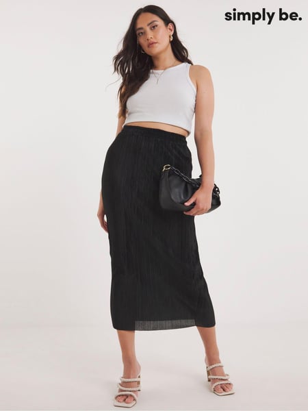 Simply Be Black Plissé Midi Skirt (204318) | € 7