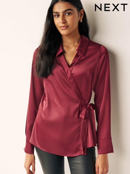 Red Satin Wrap Long Sleeve Shirt (205154) | € 11