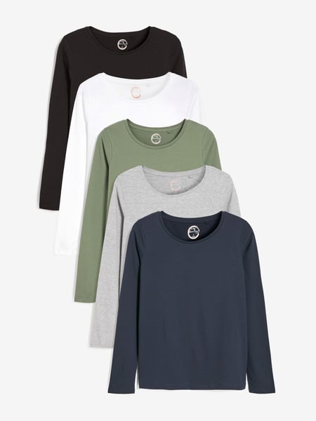 Schwarz/Weiß/Grau/Blau/Grün - 100% Cotton Long Sleeve Tops 5 Pack (207265) | 62 €