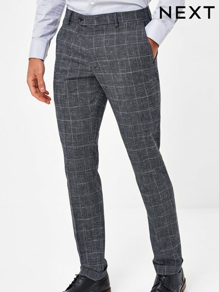 Navy Blue Slim Fit Check Suit: Trousers (211525) | € 22