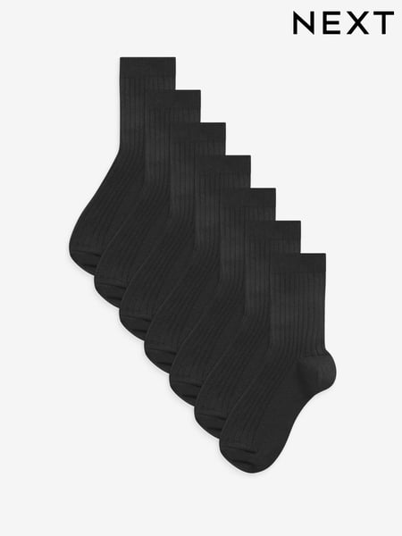 Black Ribbed Cotton Rich Socks 7 Pack (211645) | € 11 - € 14