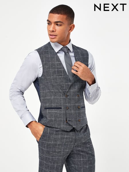 Navy Blue Check Suit: Waistcoat (211839) | € 22