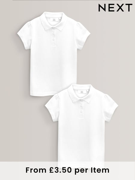 White Regular Fit 100% Cotton Short Sleeve Polo Shirts 2 Pack (3-16yrs) (215735) | € 10 - € 18