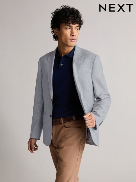 Chambray Blue Slim Fit Textured Linen Blend Blazer (219172) | € 133