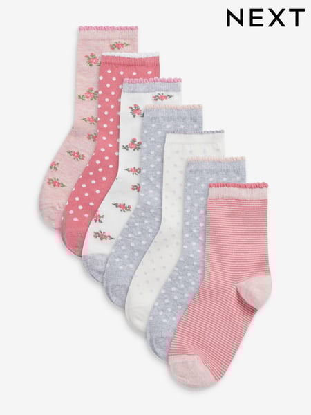 Pink 7 Pack Cotton Rich Pretty Ankle Socks (223327) | € 12 - € 13