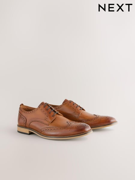 Tan Brown Standard Fit Leather Contrast Sole Brogue Shoes (223530) | € 93