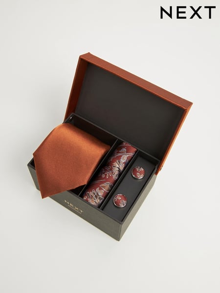 Rust Orange Silk Tie, Pocket Square and Cufflinks Gift Box Set (223825) | € 60
