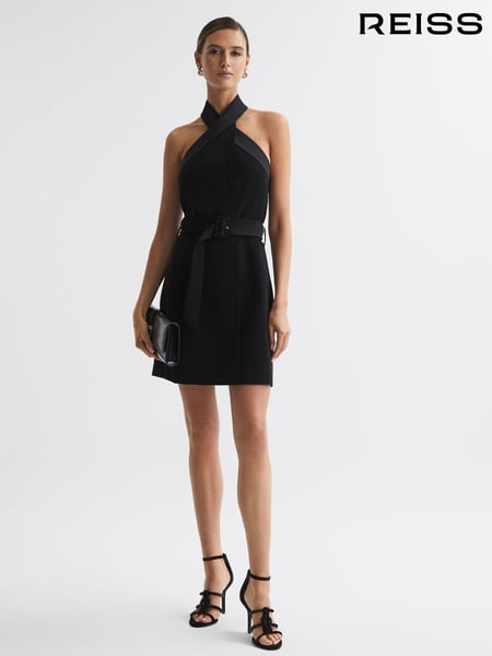 Reiss Black Alexis Fitted Halter Neck Mini Dress (225336) | € 356