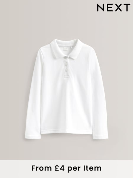 White 100% Cotton Long Sleeve School Polo Tops 2 Pack (3-16yrs) (228199) | € 11 - € 20