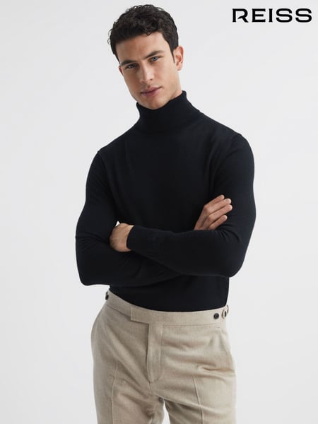 Schwarz - Reiss Caine Slim Fit Merino Wool Roll Neck Jumper (231309) | 153 €