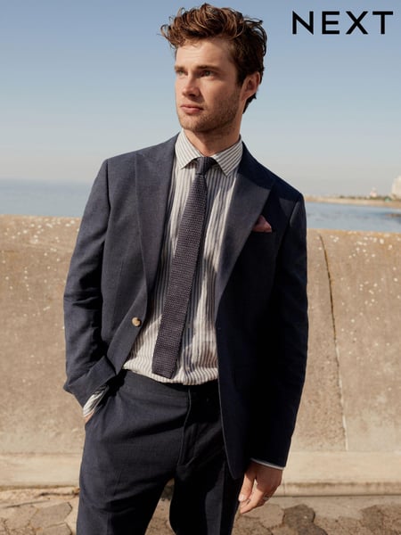 Blue Regular Fit Linen Blend Puppytooth Suit Jacket (231680) | € 31