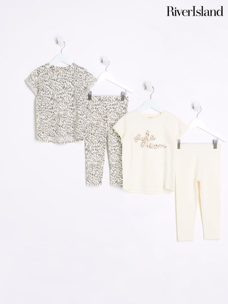 River Island Beige Mini Girls 100% Cotton Animal Print Sets 2 Pack (233071) | € 34